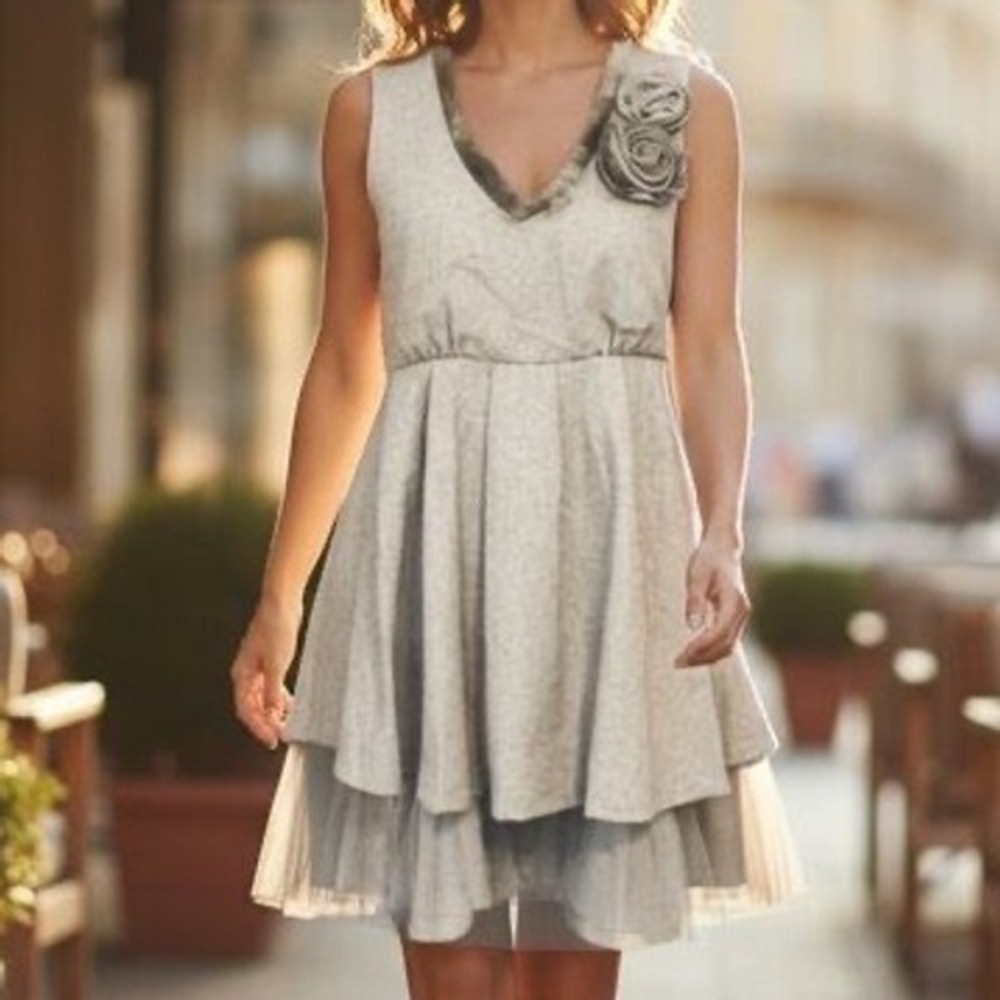 Wool Fit & Flare Dress Anthropologie Ryu‎ Fur Trim Rosette M NWT